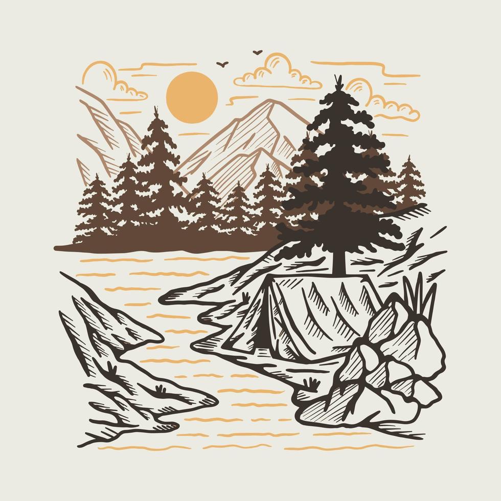 boa visão da natureza com design de t-shirt de arte vetorial de ilustração gráfica de rio vetor