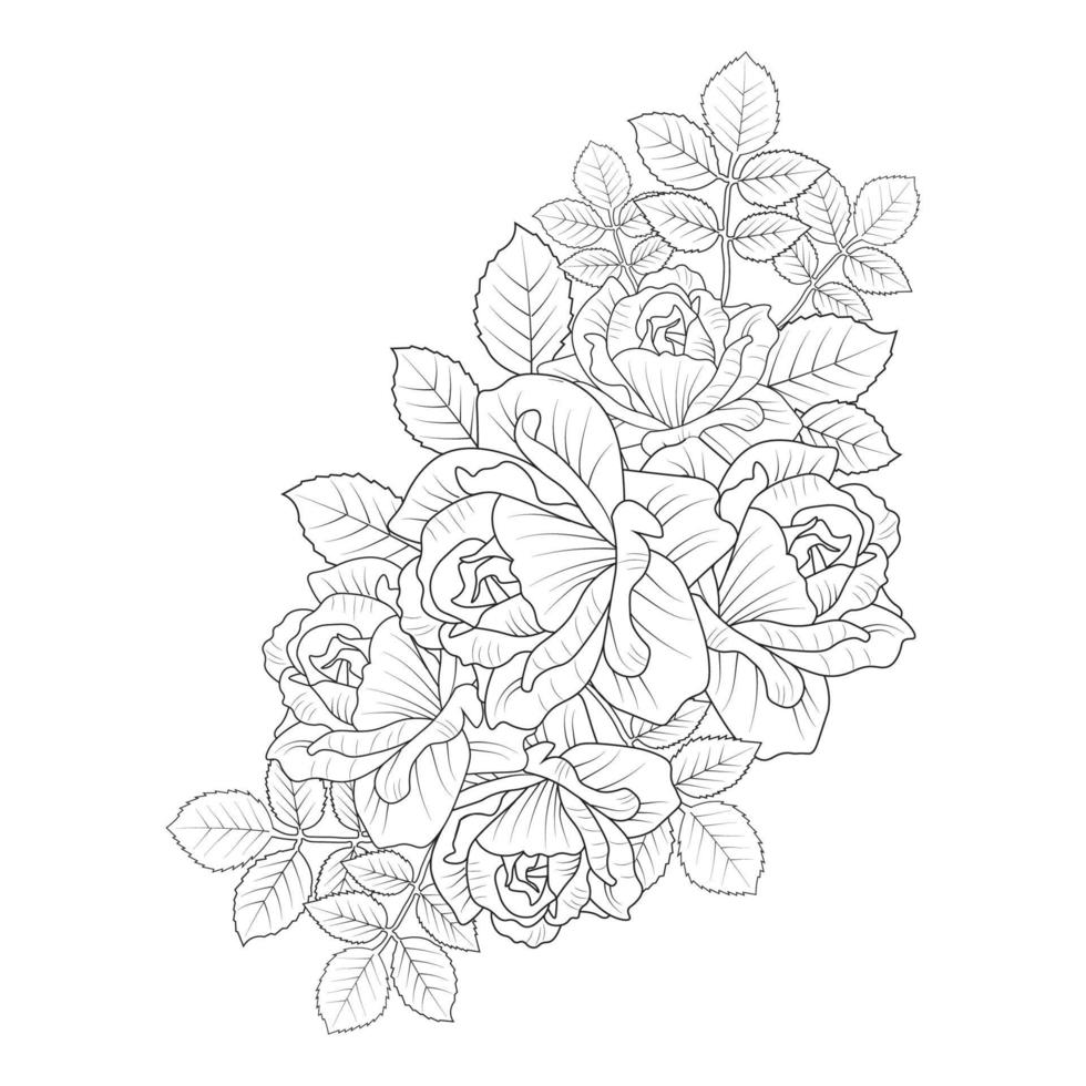 Desenho Para Colorir Para Adulto Buquê Flores Prado Contorno