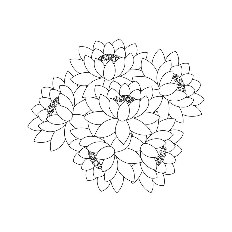 flor de lótus para colorir de simplicidade artística desenhada com flor de flor em fundo isolado vetor