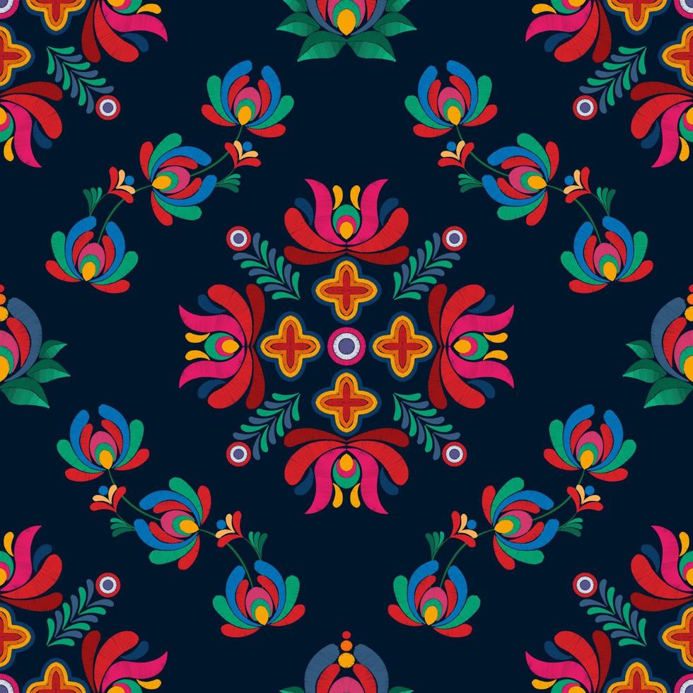 ikat design de decoração étnica padrão sem emenda. tecido asteca tapete boho mandalas têxtil decoração papel de parede. motivos nativos tribais ornamentos de flores bordados tradicionais vetor ilustrado fundo