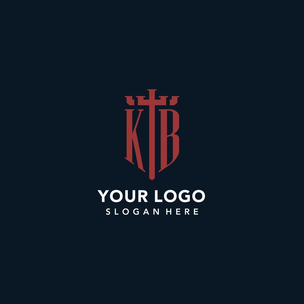 kb logotipos iniciais de monograma com design em forma de espada e escudo vetor