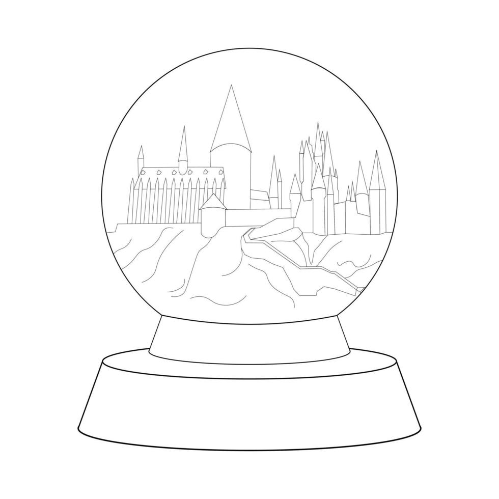 linha castelo de hogwarts no globo de neve. ilustração vetorial vetor