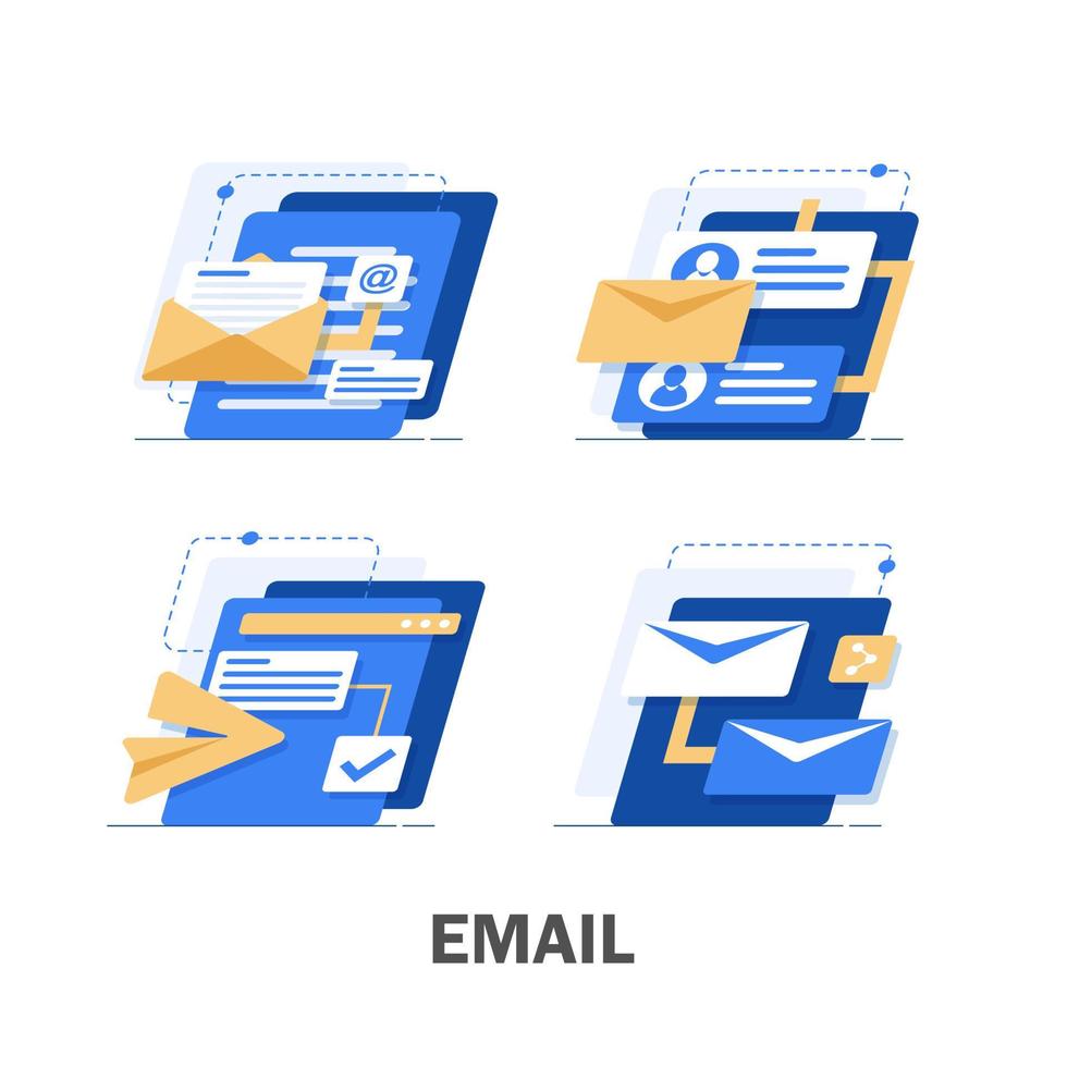 e-mail e mensagens, campanha de marketing por e-mail, ilustração vetorial de ícone de design plano vetor