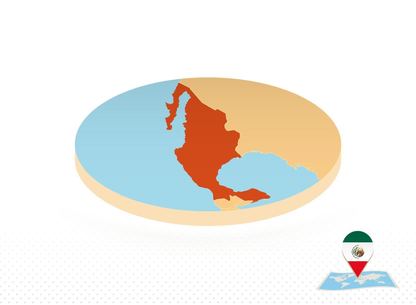 mapa do méxico projetado em estilo isométrico, mapa de círculo laranja. vetor