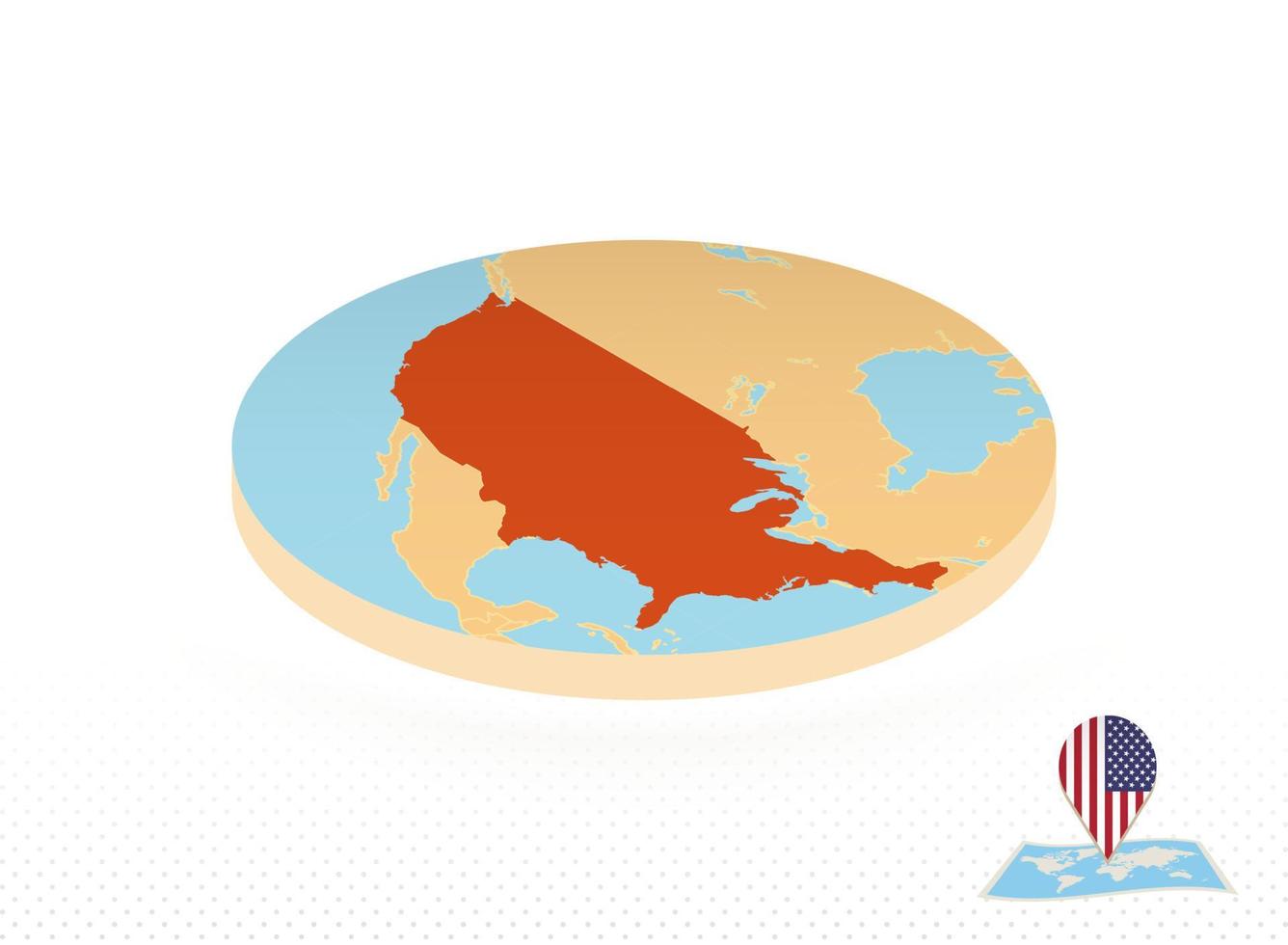 mapa dos eua projetado em estilo isométrico, mapa de círculo laranja. vetor