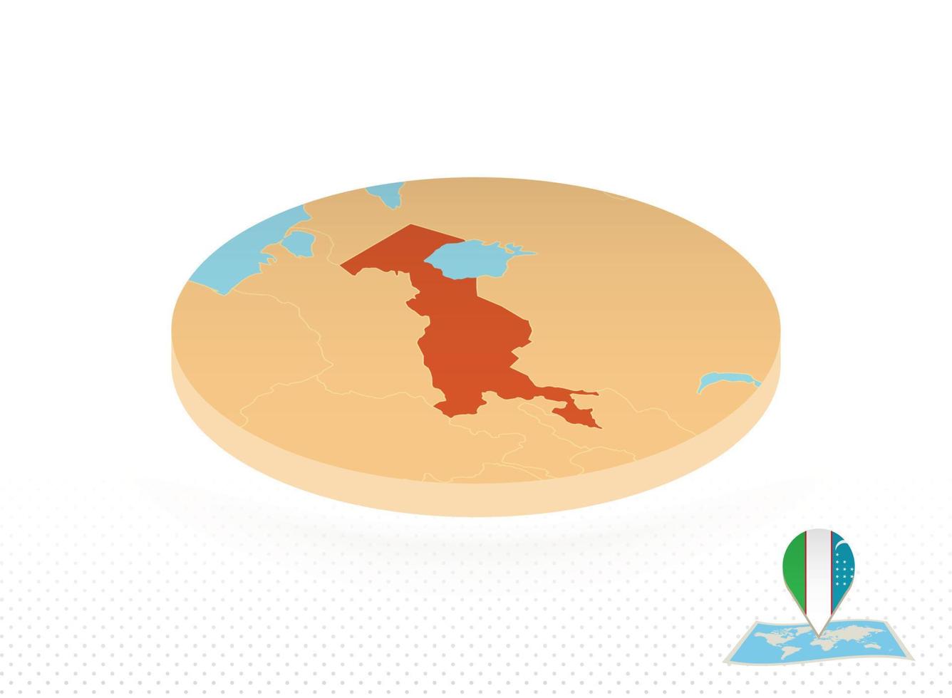 mapa do uzbequistão projetado em estilo isométrico, mapa de círculo laranja. vetor