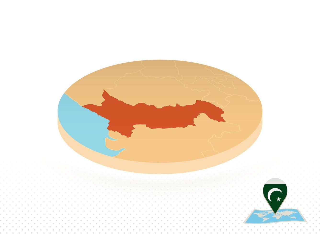 mapa do Paquistão projetado em estilo isométrico, mapa de círculo laranja. vetor