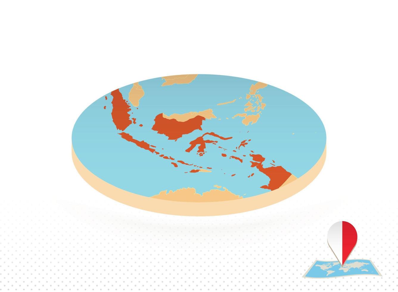 mapa da indonésia projetado em estilo isométrico, mapa de círculo laranja. vetor