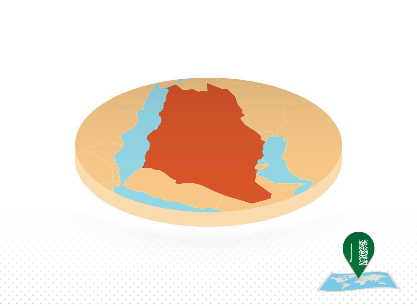 mapa da arábia saudita projetado em estilo isométrico, mapa de círculo laranja. vetor