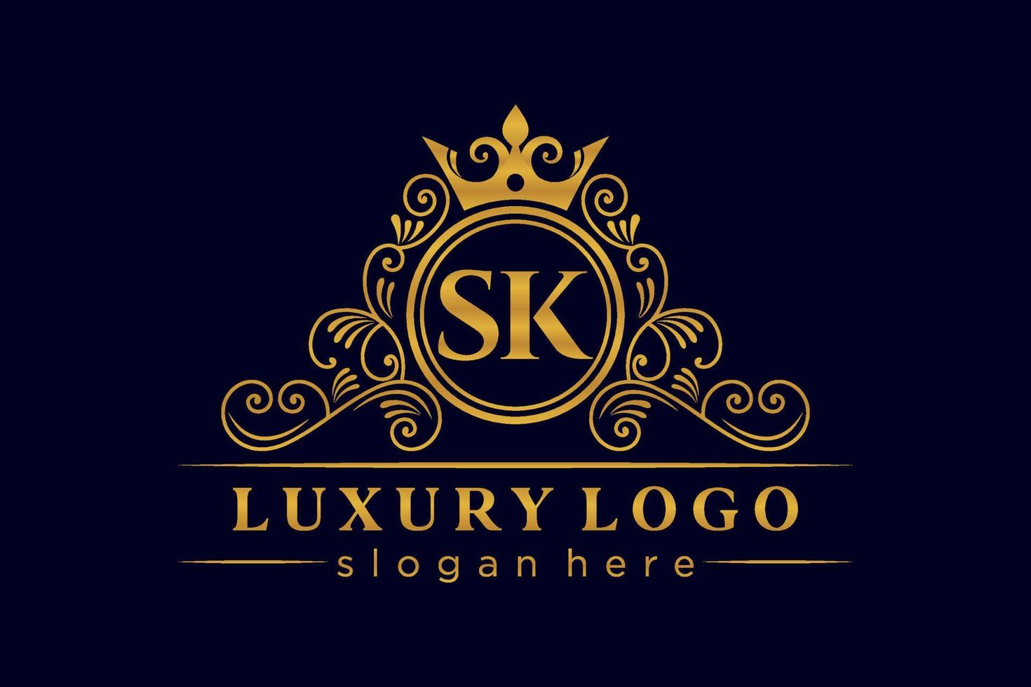 sk letra inicial ouro caligráfico feminino floral mão desenhada monograma heráldico antigo estilo vintage luxo design de logotipo vetor premium