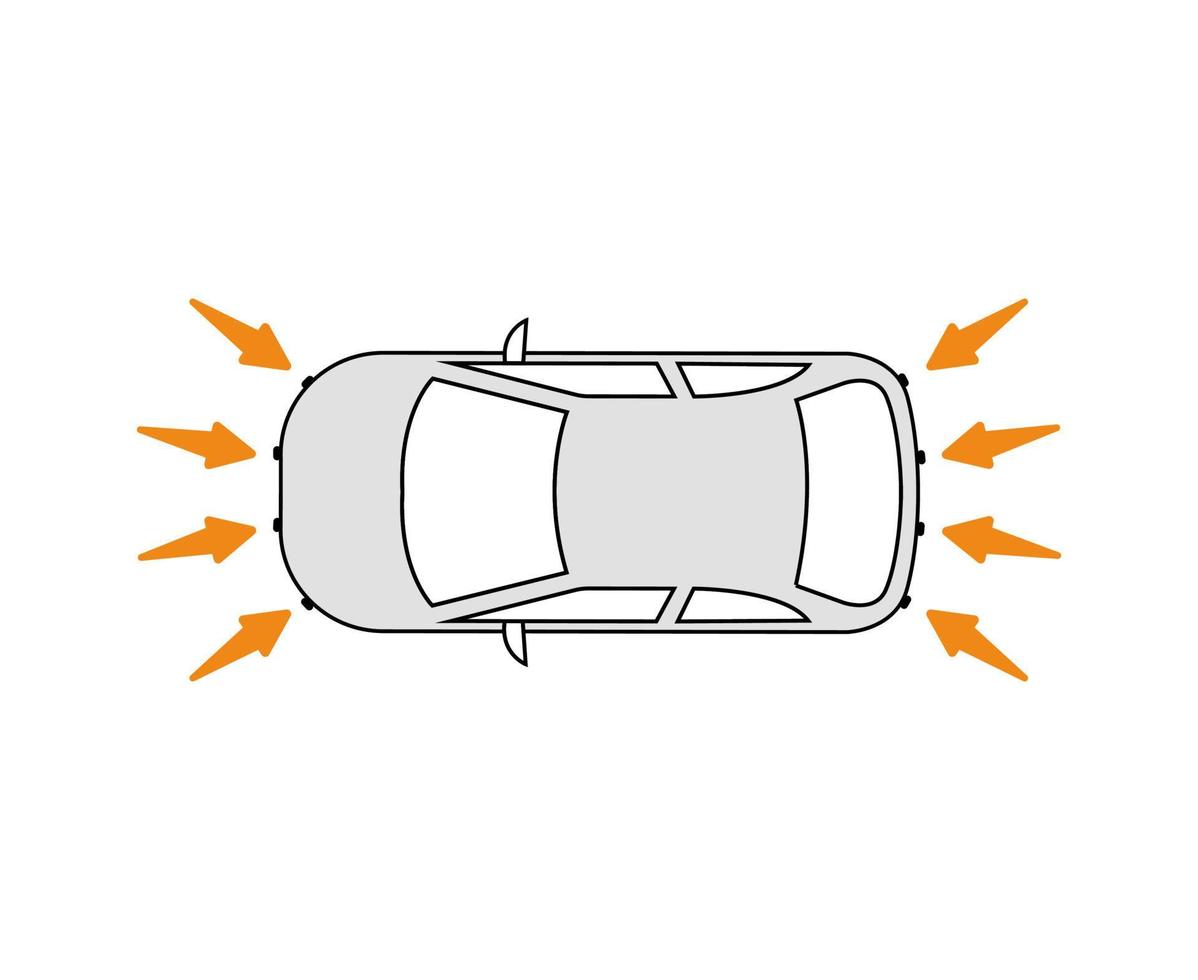 Conjunto realista de estacionamento com carro em bilhetes de estacionamento  e elementos de tecnologia de assistente de estacionamento automático  isolado ilustração vetorial