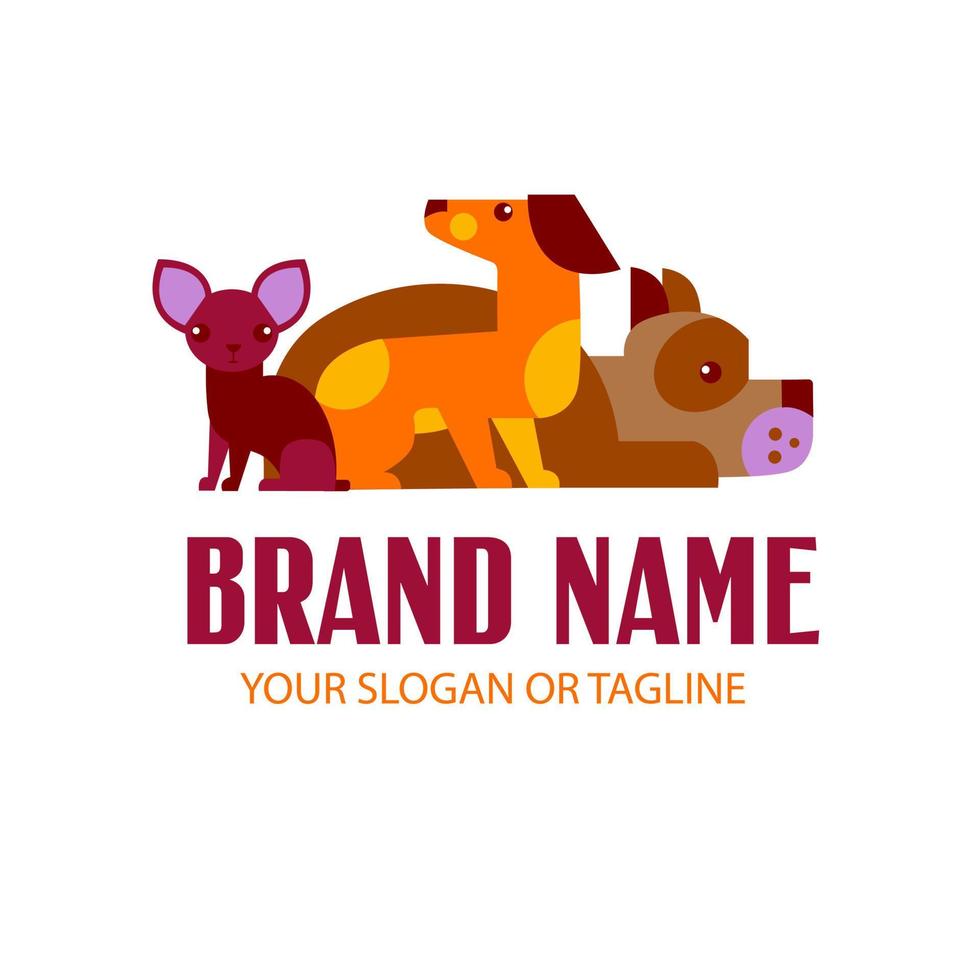 modelo de design de logotipo vetorial para lojas de animais, clínicas veterinárias e abrigos de animais. modelo de logotipo de vetor com cães diferentes.