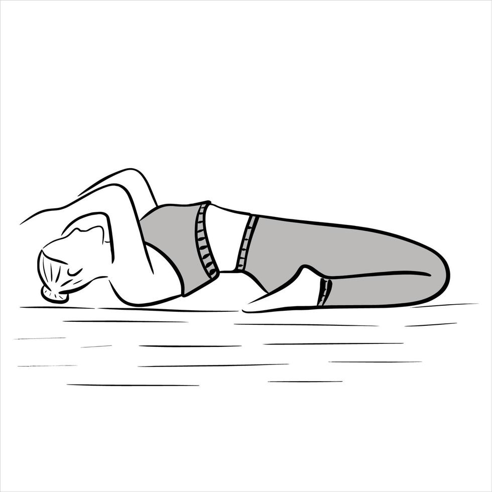 garota ioga. exercício de costas. asanas. acrobacias. alongamento. ilustração a preto e branco de uma mulher praticando esportes. ginástica. blogueiro esportivo. contorno. vetor