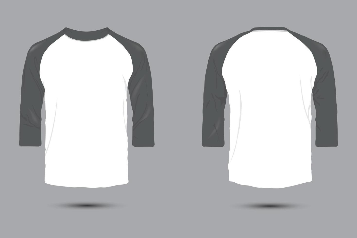 maquete de vetor de camiseta raglan cinza branca frente e verso