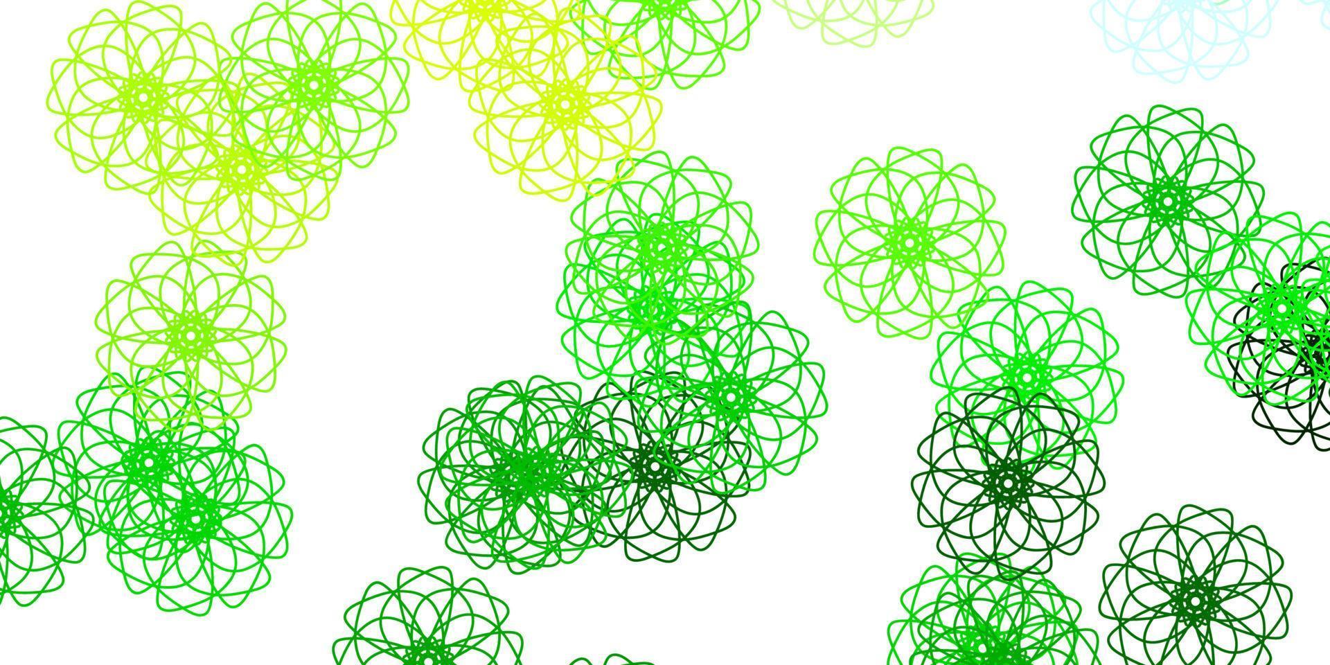 modelo de doodle de vetor verde e amarelo claro com flores.