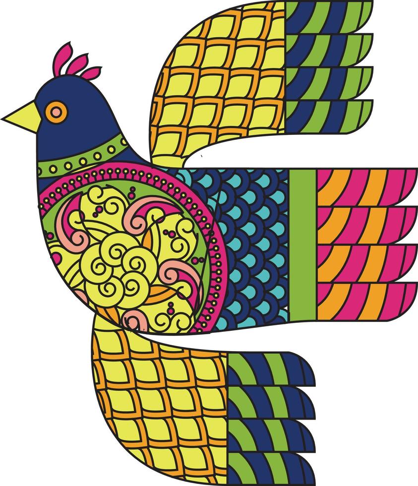 pássaro ornamental de arte popular, inspirado na arte popular indiana kalamkari, para cartões, scrapbooking, impressão, embrulho, fabricação e decoração de casa. vetor