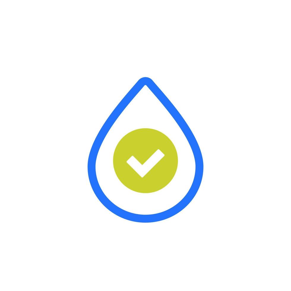 ícone de gota de água e uma marca de seleção vetor