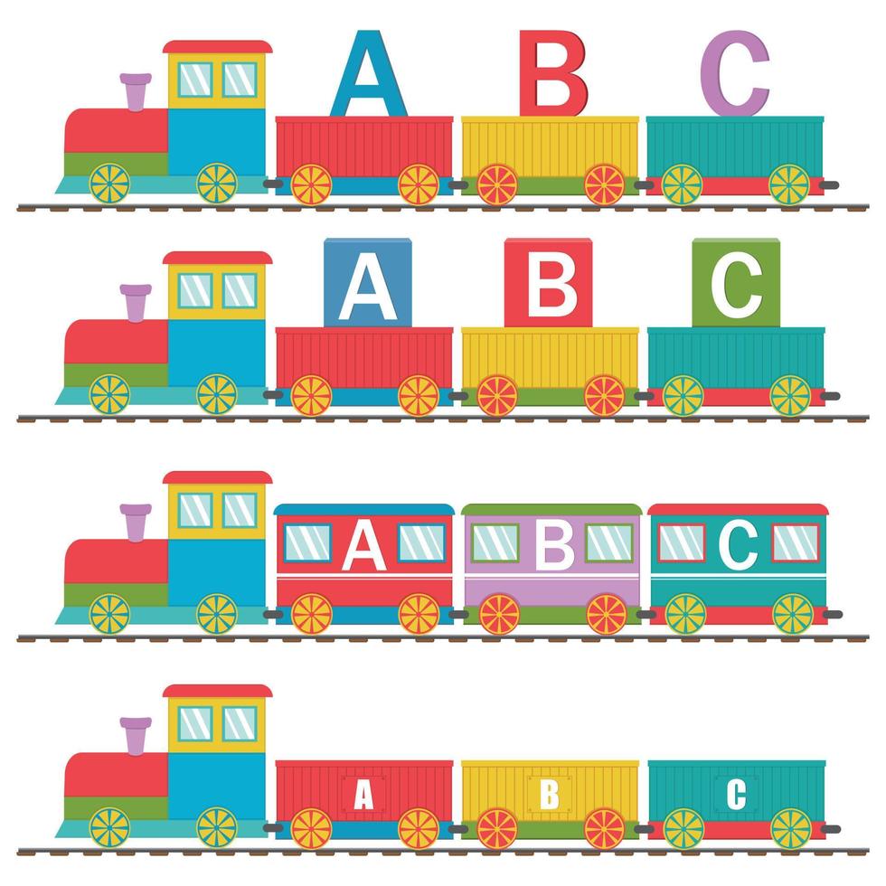 trem de madeira com carros e letras abc, volta às aulas, ilustração vetorial de cor em estilo simples vetor