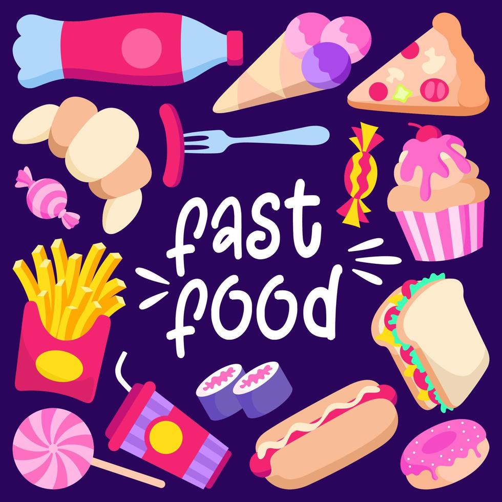 design de doodle de fast-food. ilustração vetorial de junk food vetor