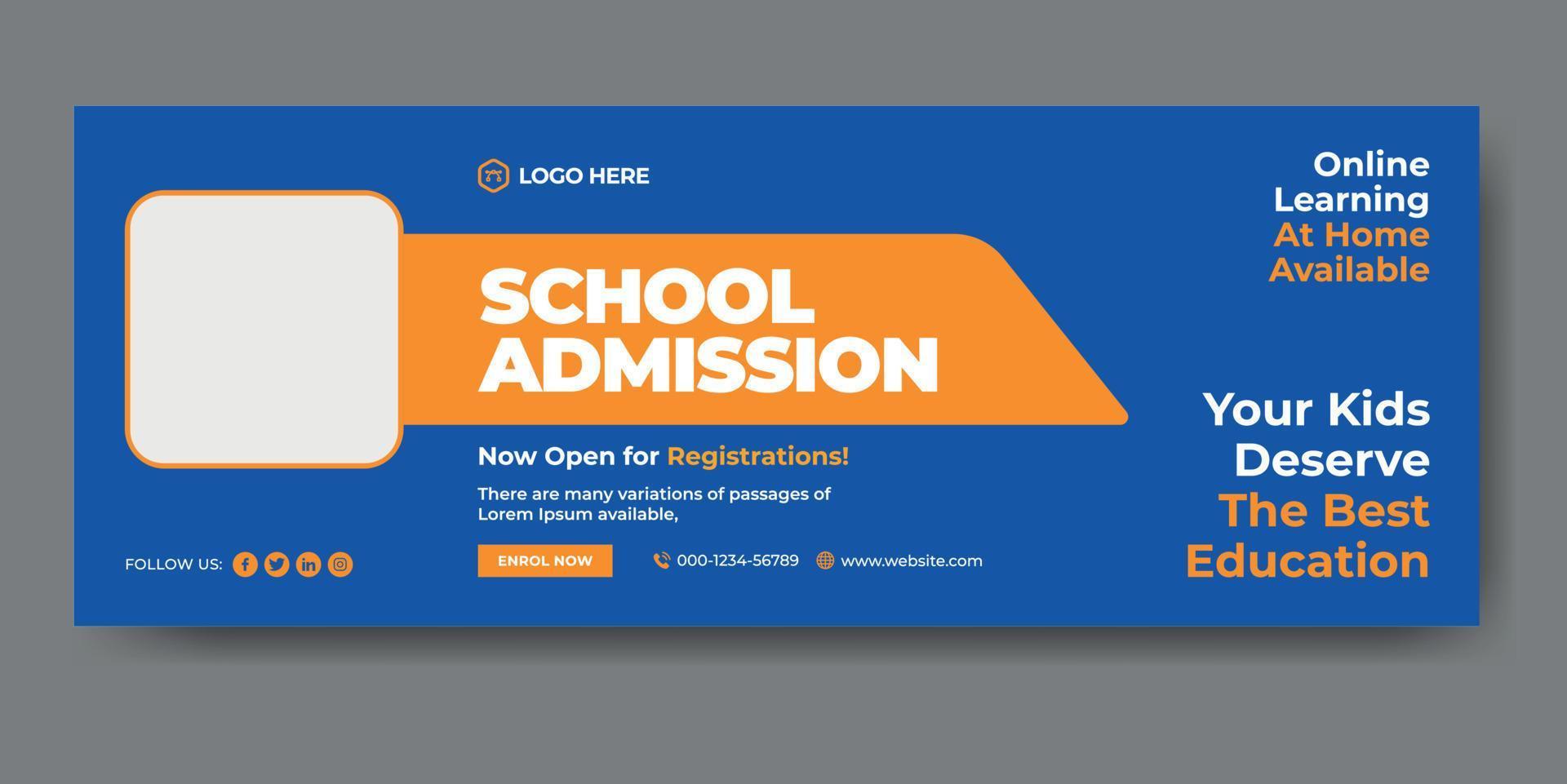 capa da web de admissão escolar e modelo de banner vetor