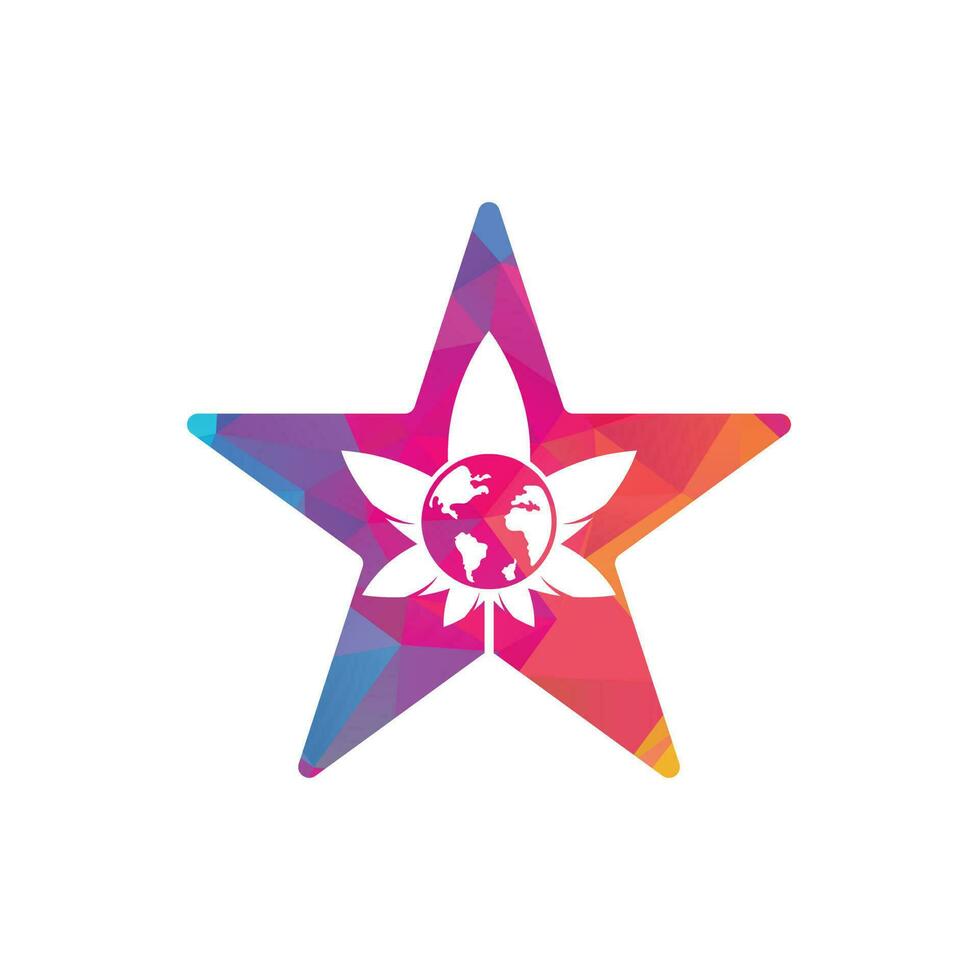 ícone do logotipo de vetor de forma de estrela de cannabis do mundo. modelo de design de logotipo mundial de cannabis para empresa de maconha.