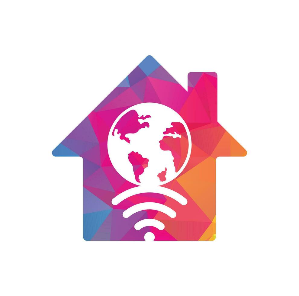 ícone de design de logotipo de conceito de forma de casa wifi globo. modelo de logotipo de vetor de sinal mundial.