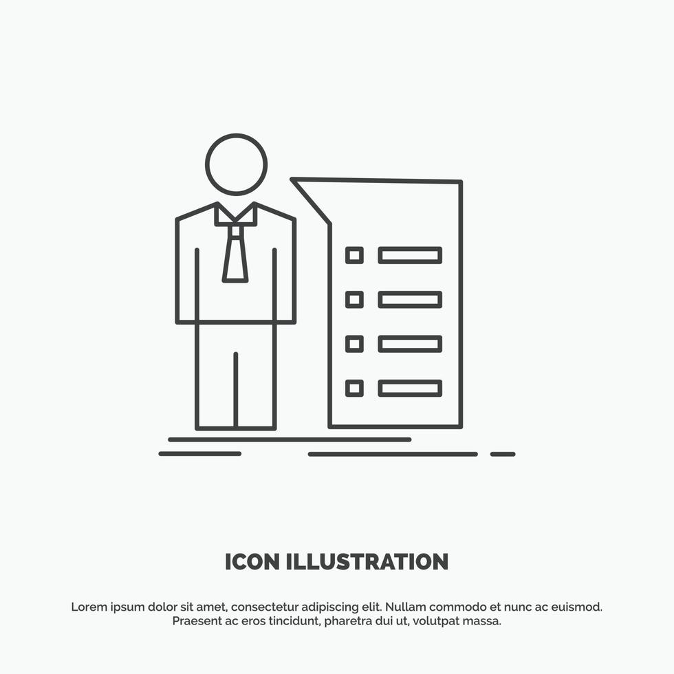 o negócio. explicação. gráfico. encontro. ícone de apresentação. símbolo cinza de vetor de linha para ui e ux. site ou aplicativo móvel