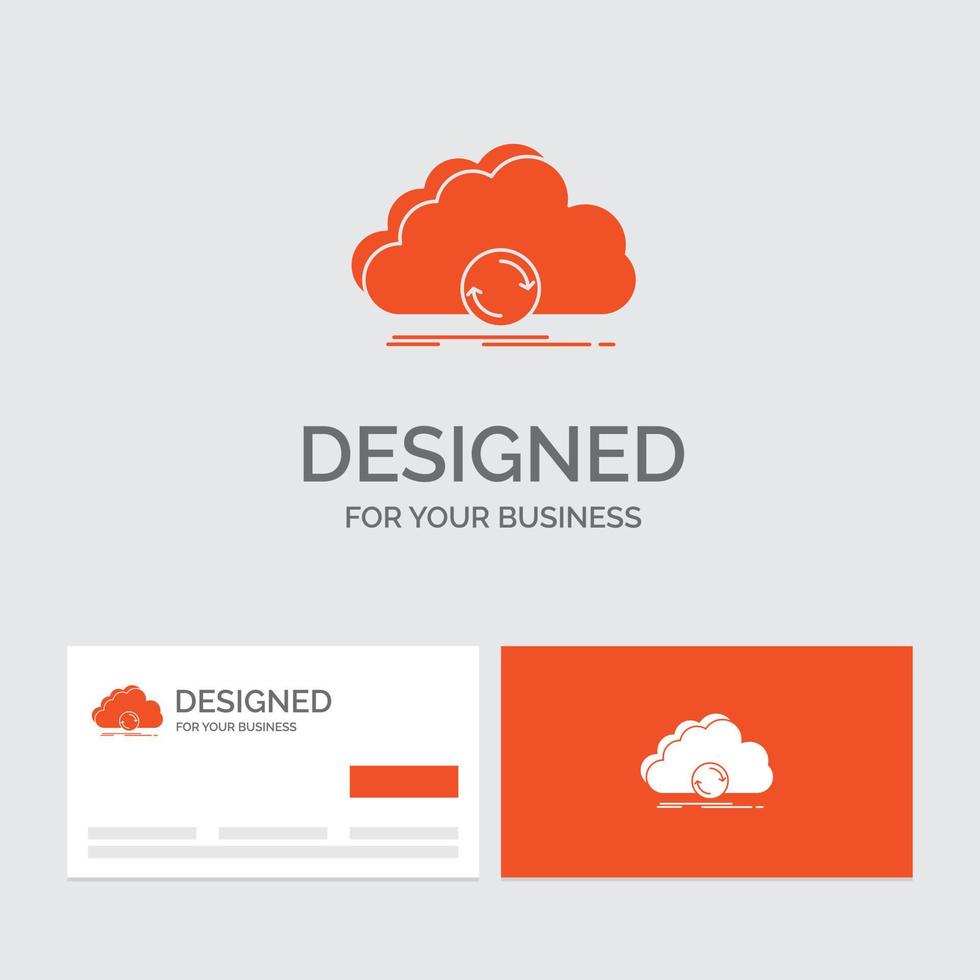 modelo de logotipo de negócios para nuvem. sincronizando. sincronizar. dados. sincronização. cartões de visita laranja com modelo de logotipo da marca. vetor