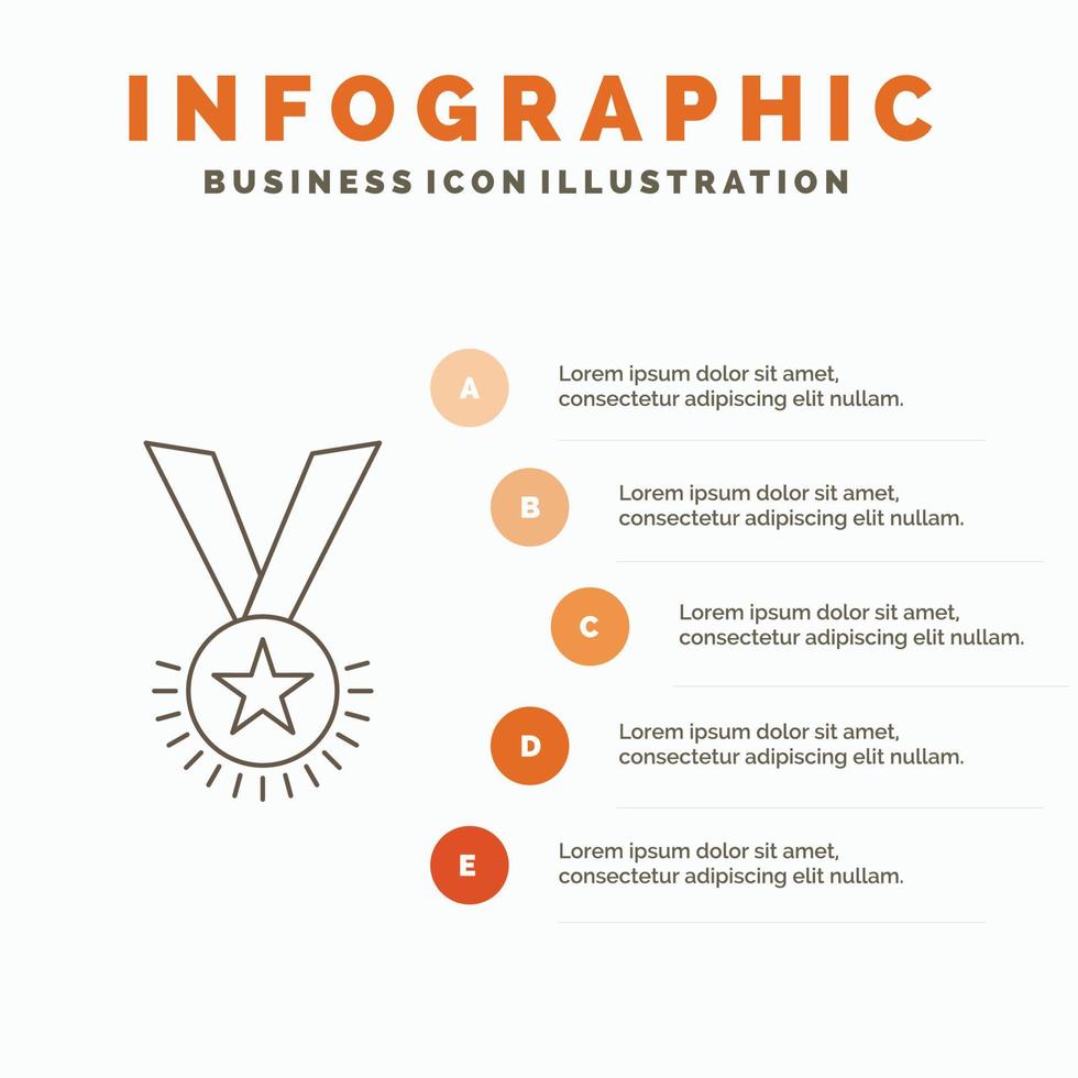 prêmio. honra. medalha. classificação. reputação. modelo de infográficos de fita para site e apresentação. ícone de linha cinza com ilustração vetorial de estilo infográfico laranja vetor