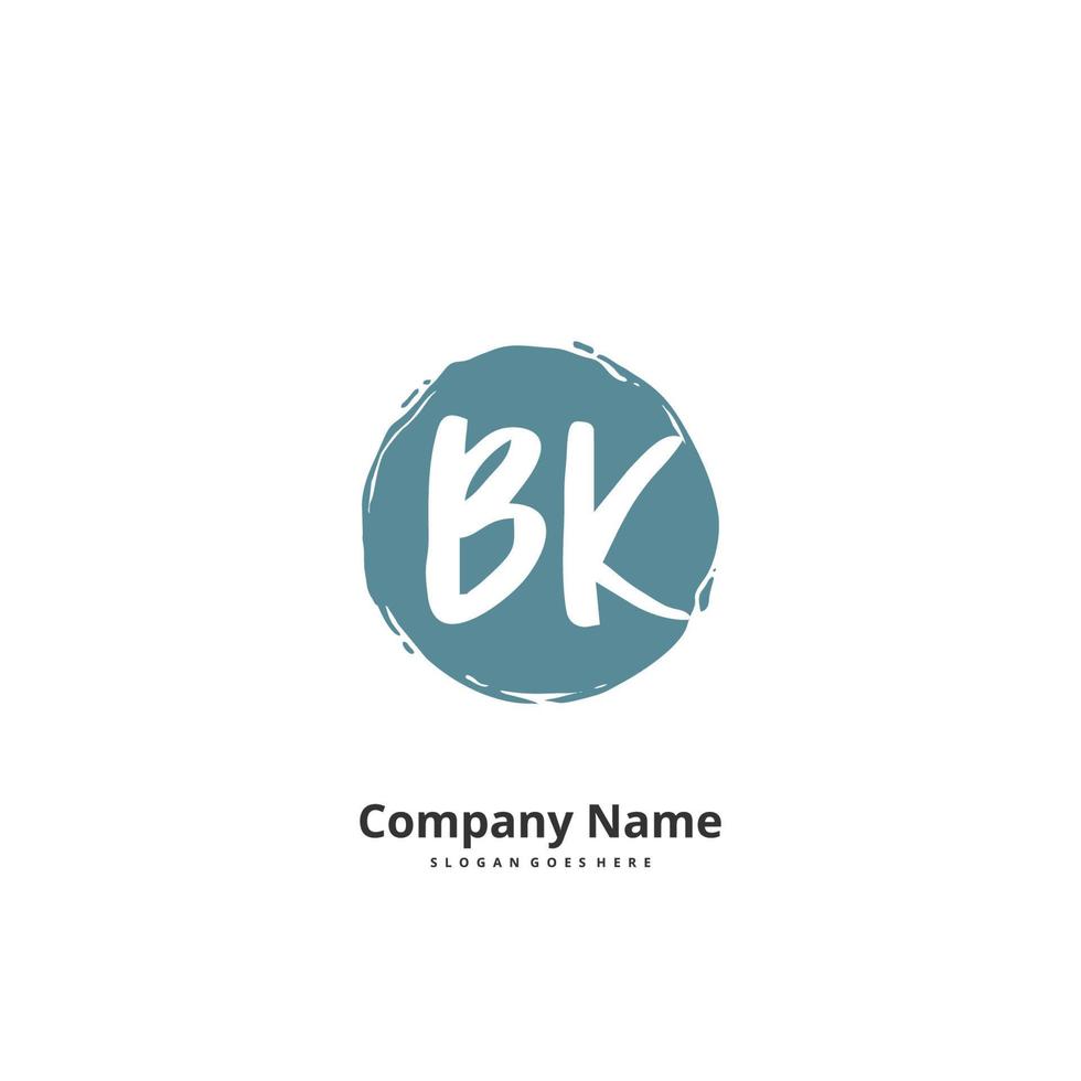 bk caligrafia inicial e design de logotipo de assinatura com círculo. logotipo manuscrito de design bonito para moda, equipe, casamento, logotipo de luxo. vetor