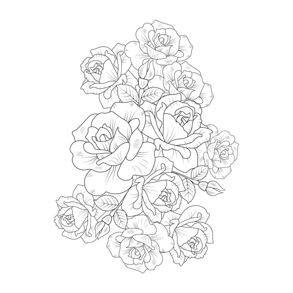 desenho de arte de linha de flor rosa ilustração de desenho de página para  colorir com vaso de flor 9004533 Vetor no Vecteezy