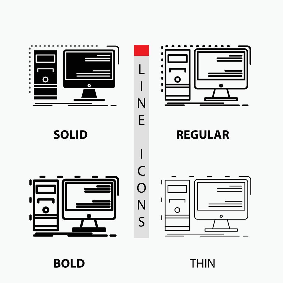 computador. Área de Trabalho. hardware. posto de trabalho. ícone do sistema em fino. regular. linha em negrito e estilo de glifo. ilustração vetorial vetor