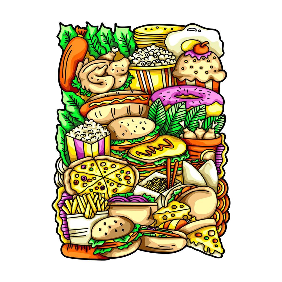 ilustração de design de vetor de doodle de comida