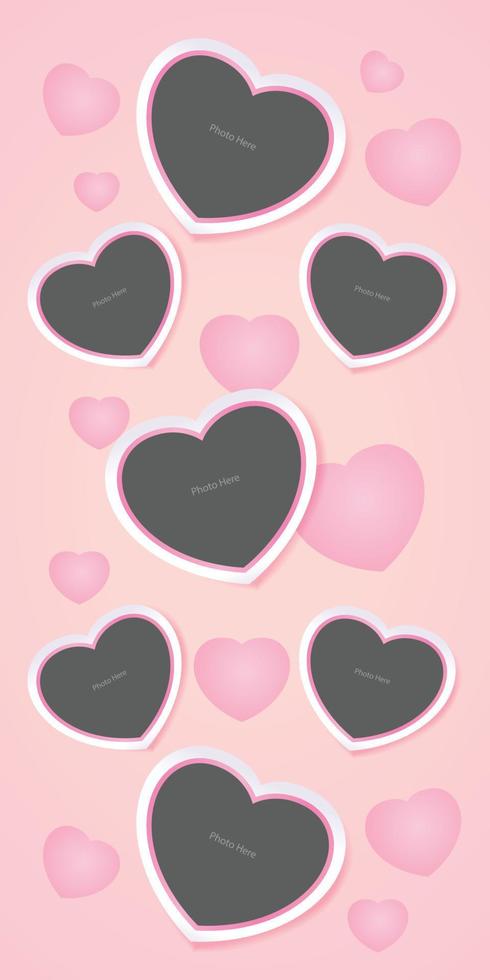 maquete de moldura de coração em um fundo rosa pastel vetor