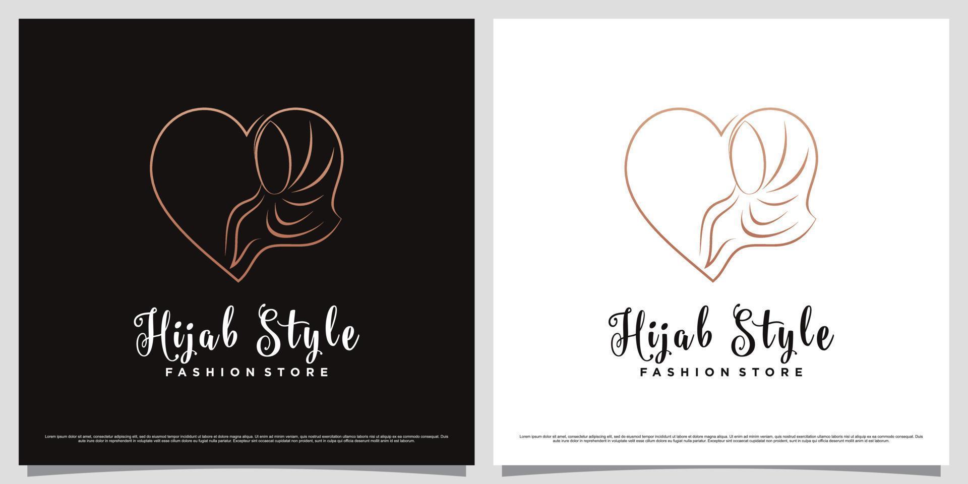 design de logotipo de mulheres muslimah usando hijab com conceito de arte de linha e elemento criativo vetor