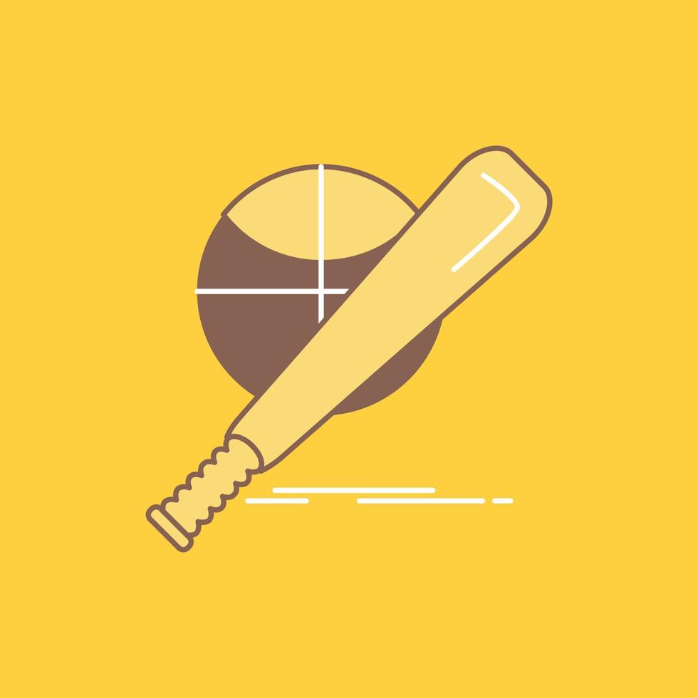 beisebol, cesta, bola, jogo, ícone cheio de linha plana divertida. botão de logotipo bonito sobre fundo amarelo para ui e ux, site ou aplicativo móvel vetor