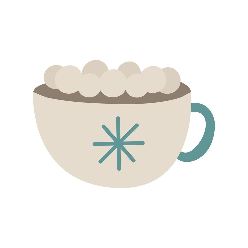 bebida de sobremesa de inverno. uma xícara de chocolate quente com marshmallows. ícone plana dos desenhos animados de ilustração vetorial isolado no branco. vetor