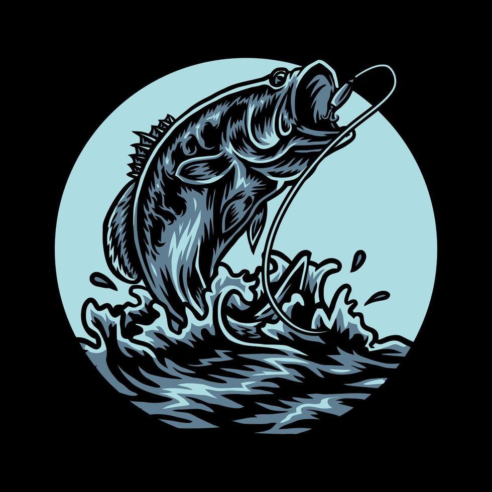 ilustração de pesca do robalo usando um estilo de desenho à mão continuado com coloração digital, esta é uma combinação de estilo de desenho à mão e cor digital vetor