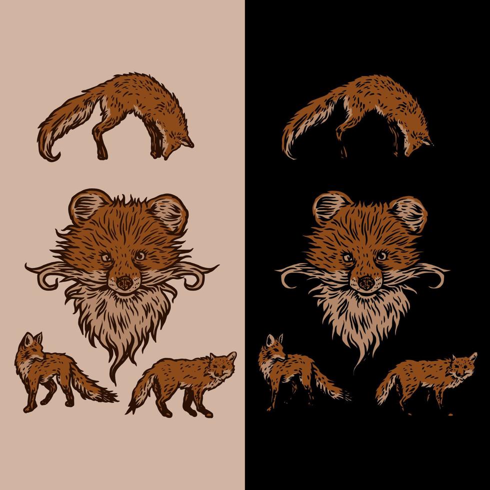 ilustração de elemento de raposa usando um estilo de desenho à mão continuado com coloração digital, esta é uma combinação de estilo de desenho à mão e cor digital vetor