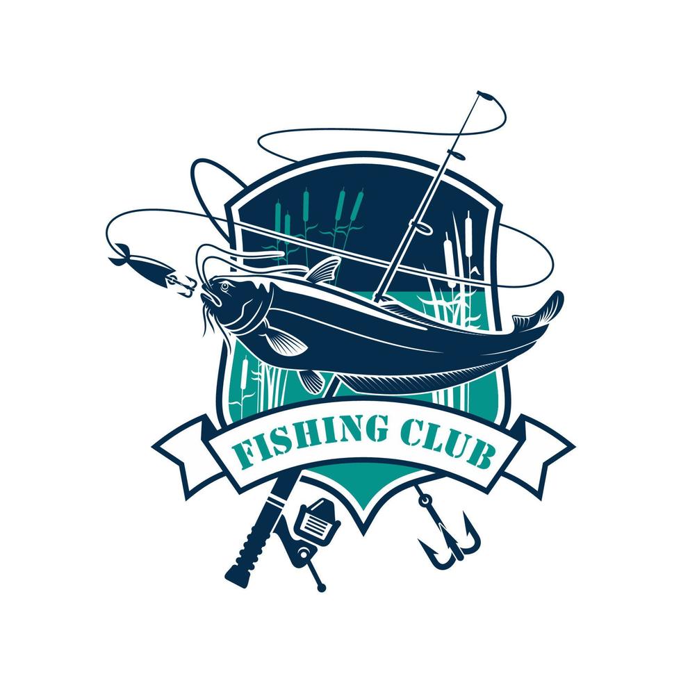 ícone de vetor de clube de pesca com captura de peixe