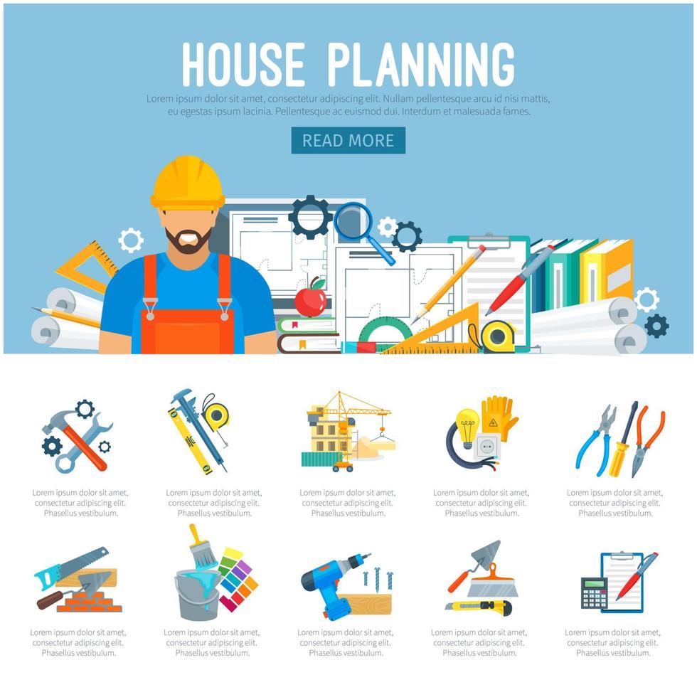 vetor de infográficos de planejamento ou construção de casa