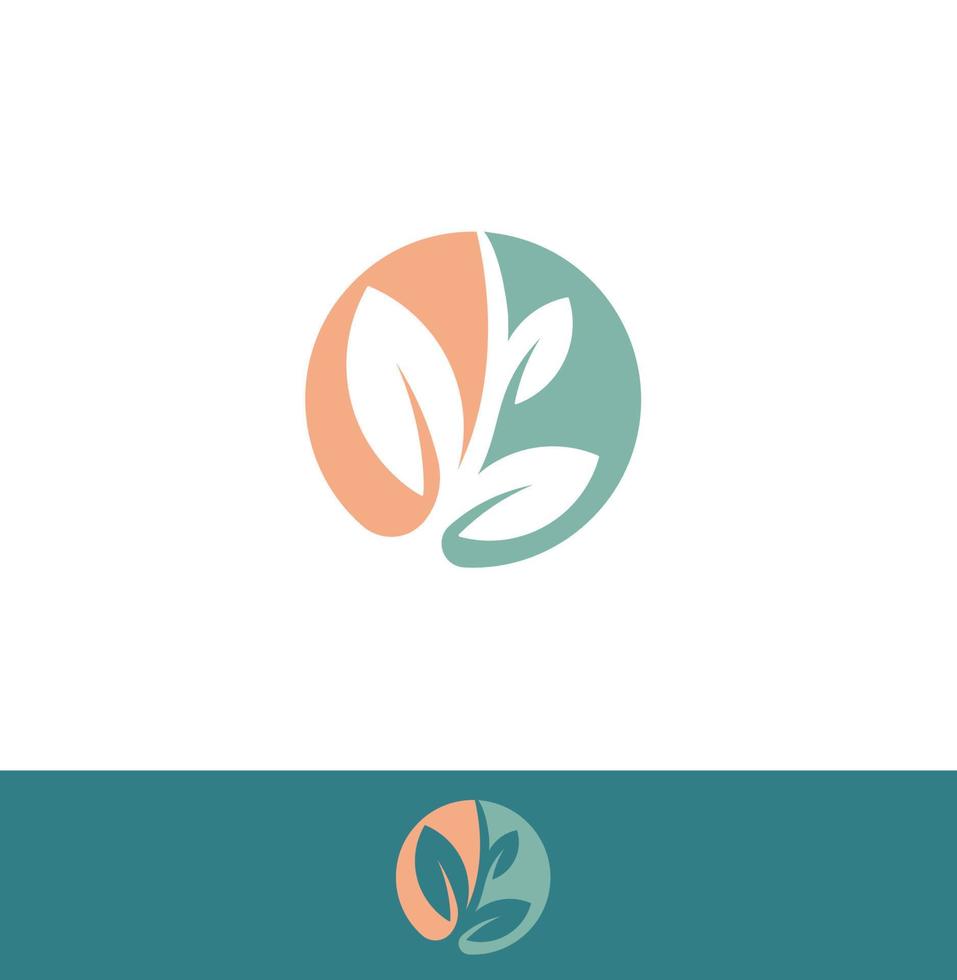 modelo de logotipo redondo de natureza. deixa o conceito de logotipo de vetor para colheita, jardim, sementes e fertilizantes. ilustração vetorial.