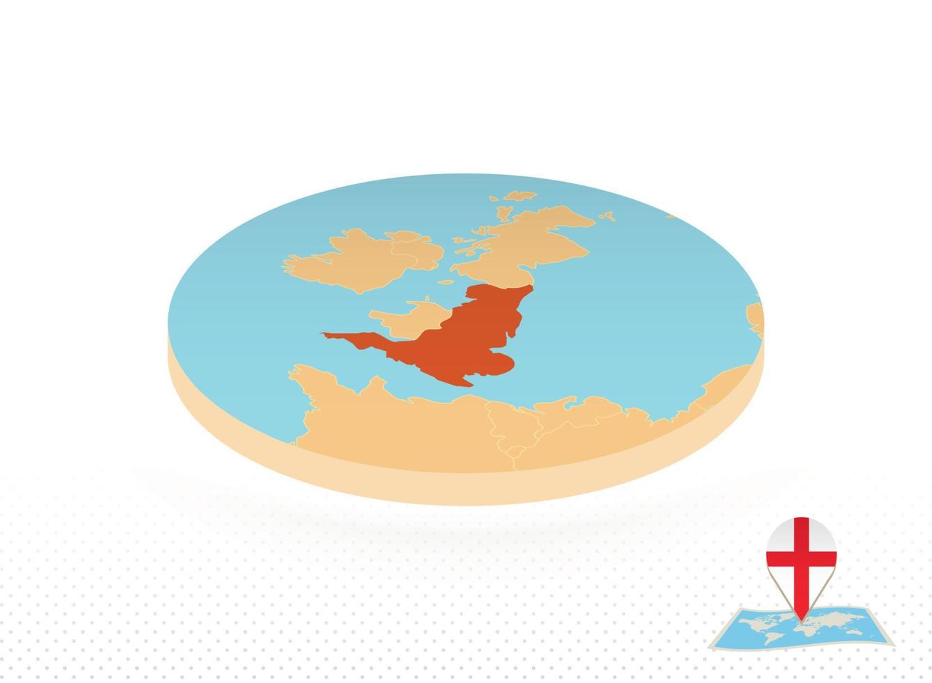 mapa da inglaterra projetado em estilo isométrico, mapa de círculo laranja. vetor