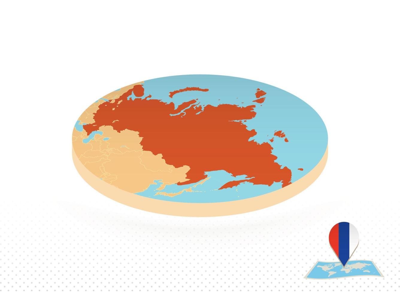 mapa da rússia projetado em estilo isométrico, mapa de círculo laranja. vetor