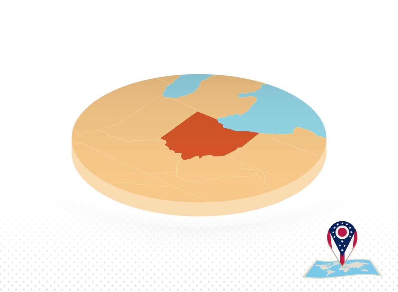 mapa do estado de ohio projetado em estilo isométrico, mapa de círculo laranja. vetor