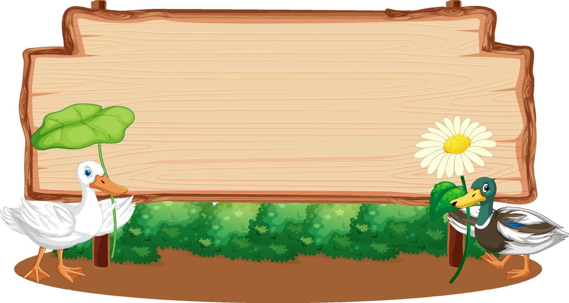 tabuleta de madeira em branco com sapo em estilo cartoon vetor
