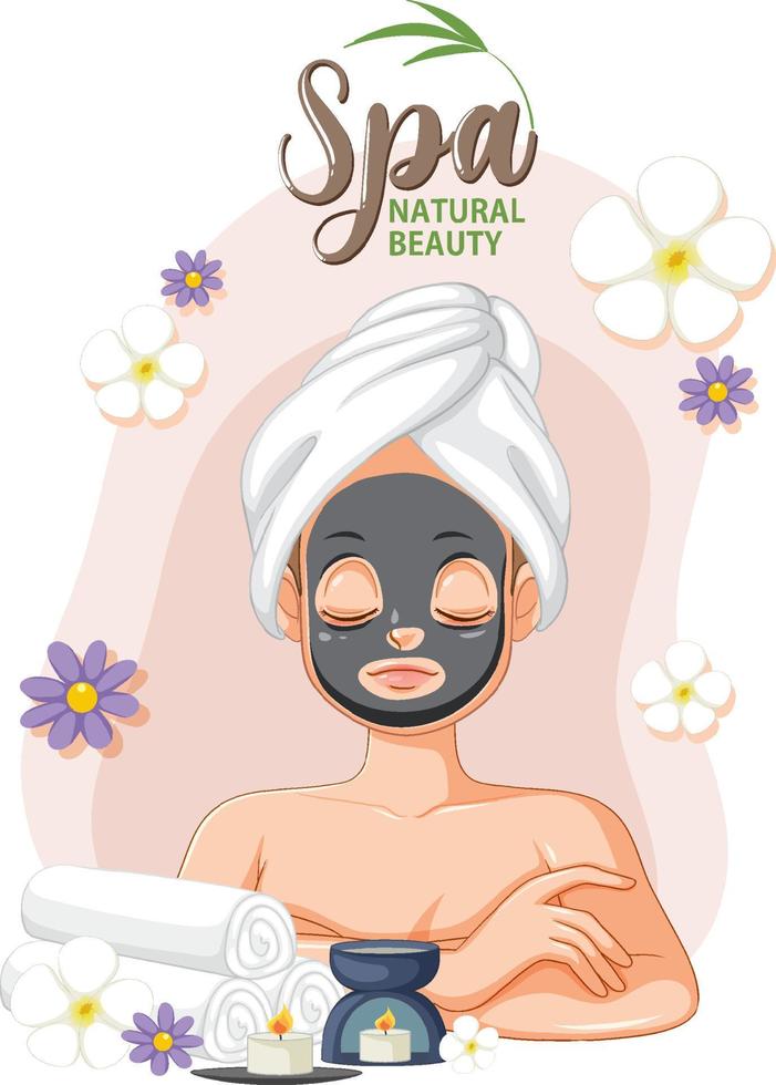 garota spa aplicando máscara facial vetor