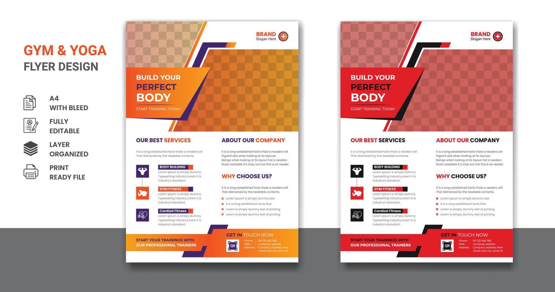 panfleto de centro de treinamento de fitness de ginásio mídia social post capa de negócios e design de relatório anual vetor