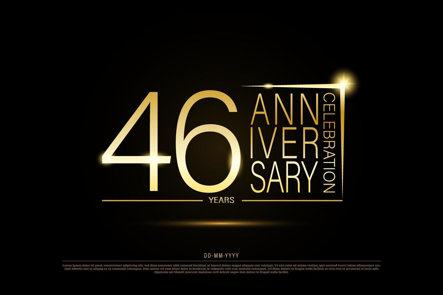 logotipo de ouro aniversário de 46 anos em fundo preto, desenho vetorial para celebração. vetor