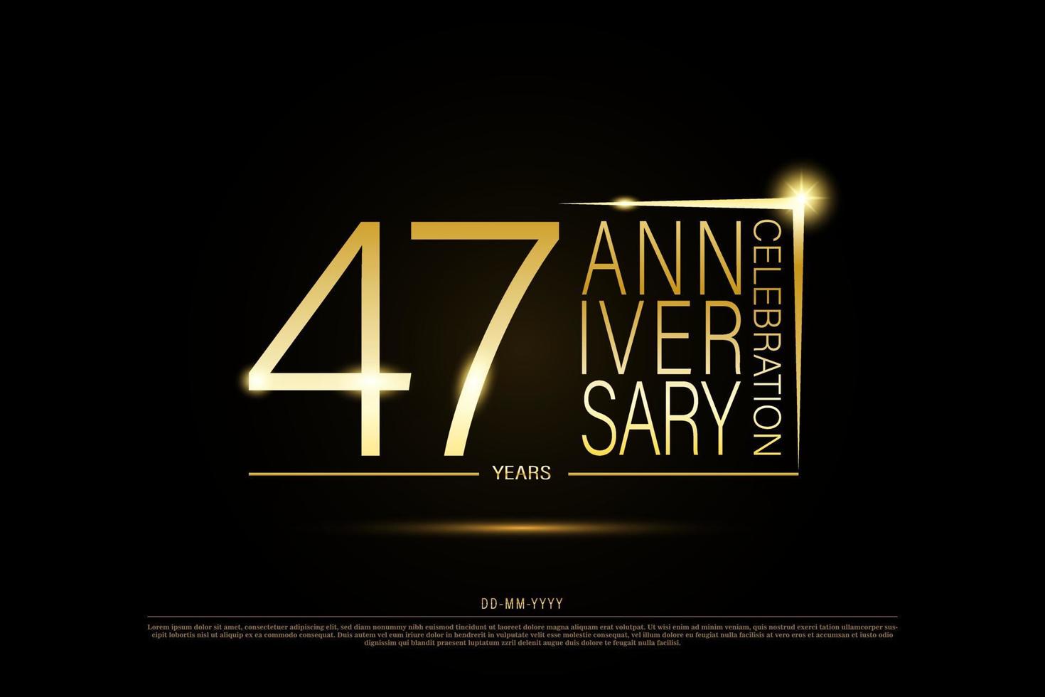 logotipo de ouro aniversário de 47 anos em fundo preto, desenho vetorial para celebração. vetor
